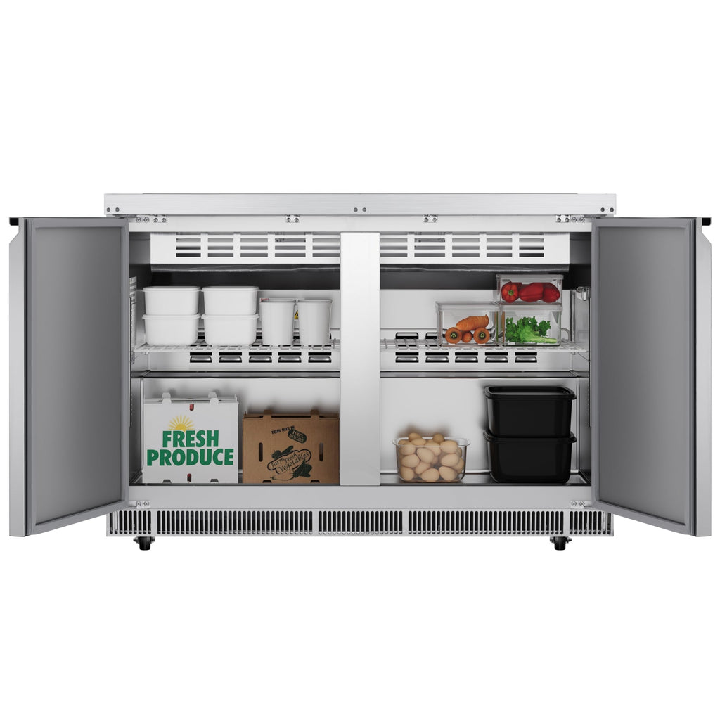 48 in. Commercial Refrigerated Prep Station Cold Table, Stainless-Steel Refrigerator with 9-Pan (Not Included) Capacity with Cover and Two Adjustable Shelves, ETL Listed