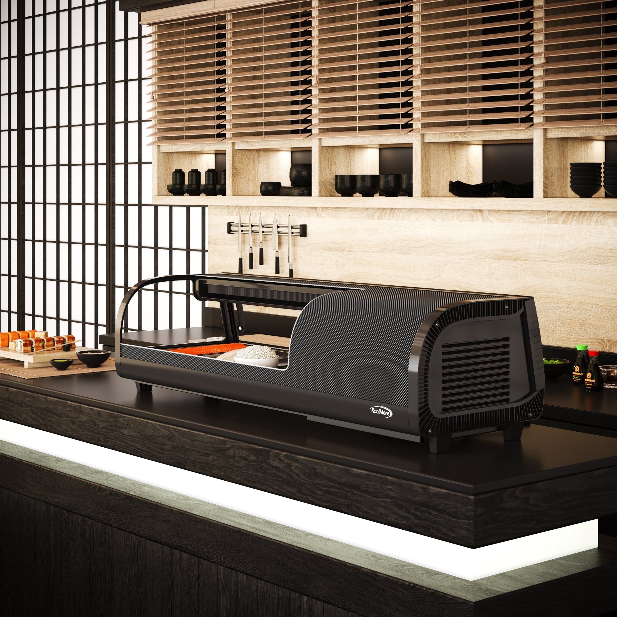 46 in. Glass Sushi Countertop Display Refrigerator with 4 Stainless Steel Trays in Black