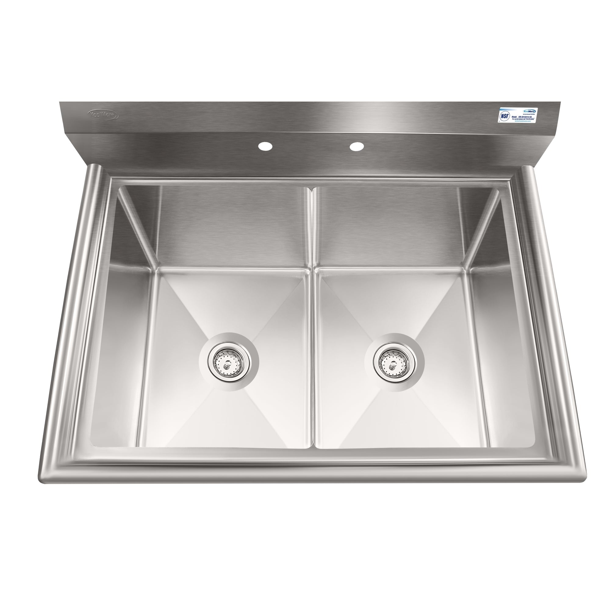 42 in. 18-Gauge 2-Compartment Commercial Sink with Backsplash, Bowl dimensions 18"x24"x14" in Stainless-Steel