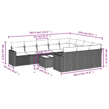 vidaXL Garden Sofa Set Grey PE rattan, powder-coated steel, tempered glass