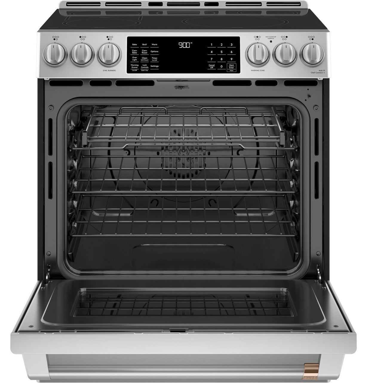 CAFÉ™ 30" Smart Slide-In, Front-Control, Induction and Convection Range with Warming Drawer