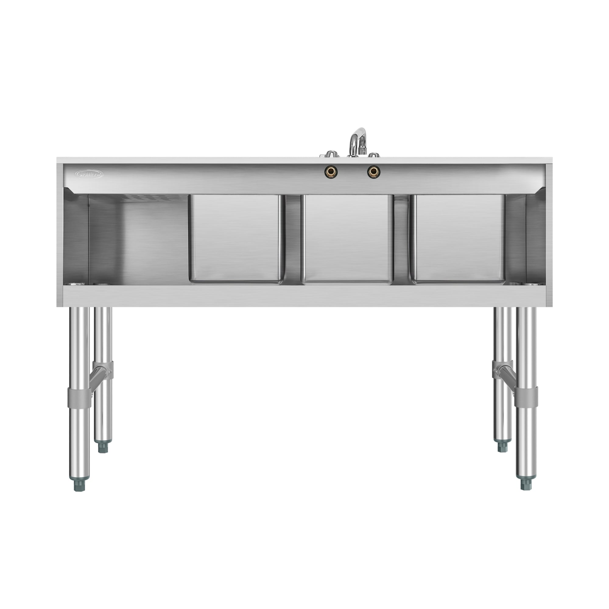 48 in. Three-Compartment Commercial Under-Bar Sink with 3 in. Backsplash, Right Drainboard and Low Lead Faucet, NSF Certified in Stainless Steel