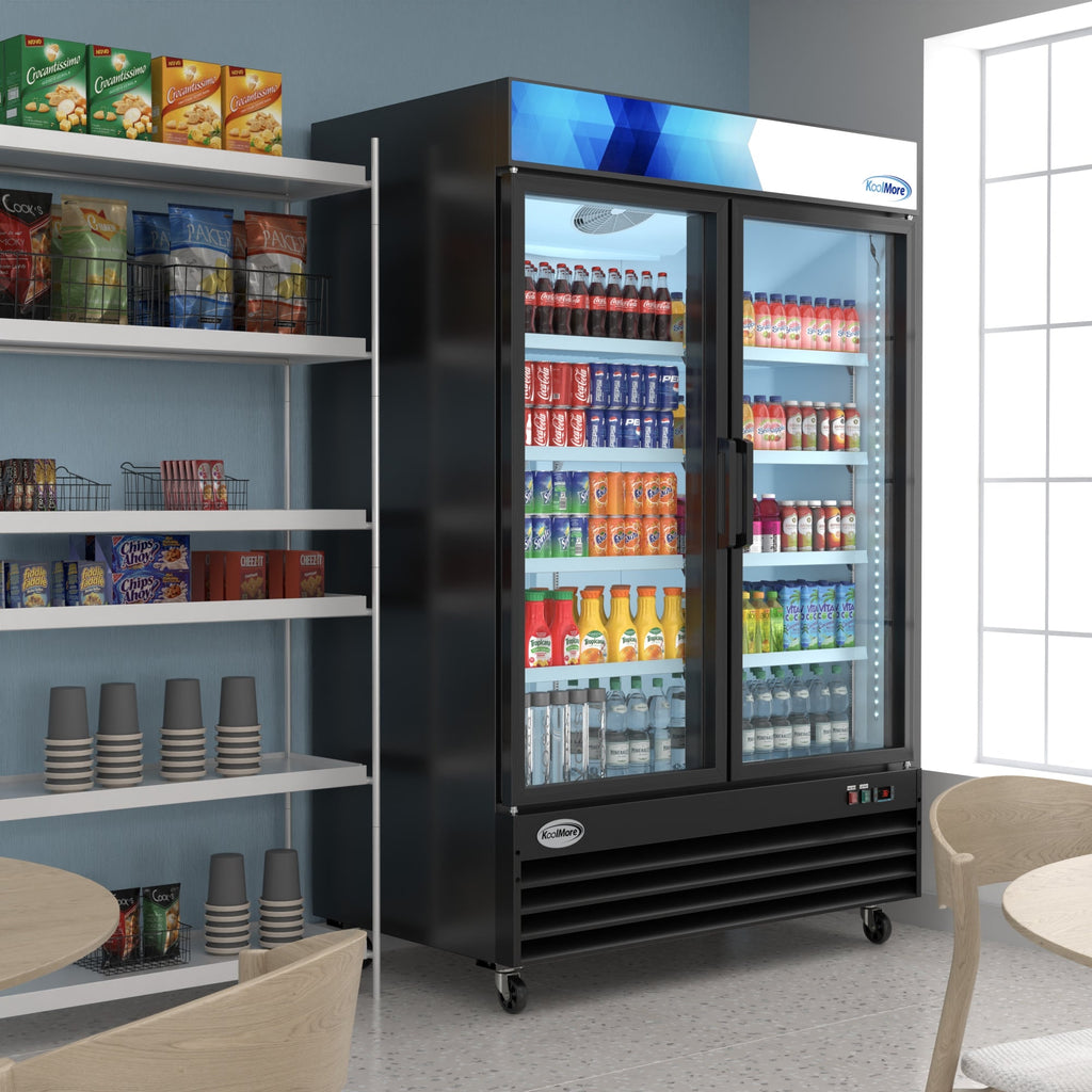 53 in. Commercial Merchandiser Refrigerator with Two Swinging Glass Doors,45 cu. ft. and LED Lighting in Black