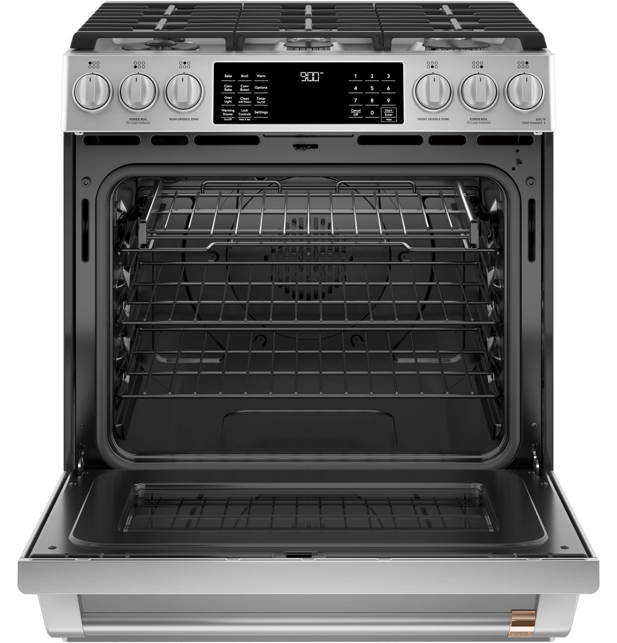 CAFÉ™ 30" Smart Slide-In, Front-Control, Dual-Fuel Range with Warming Drawer