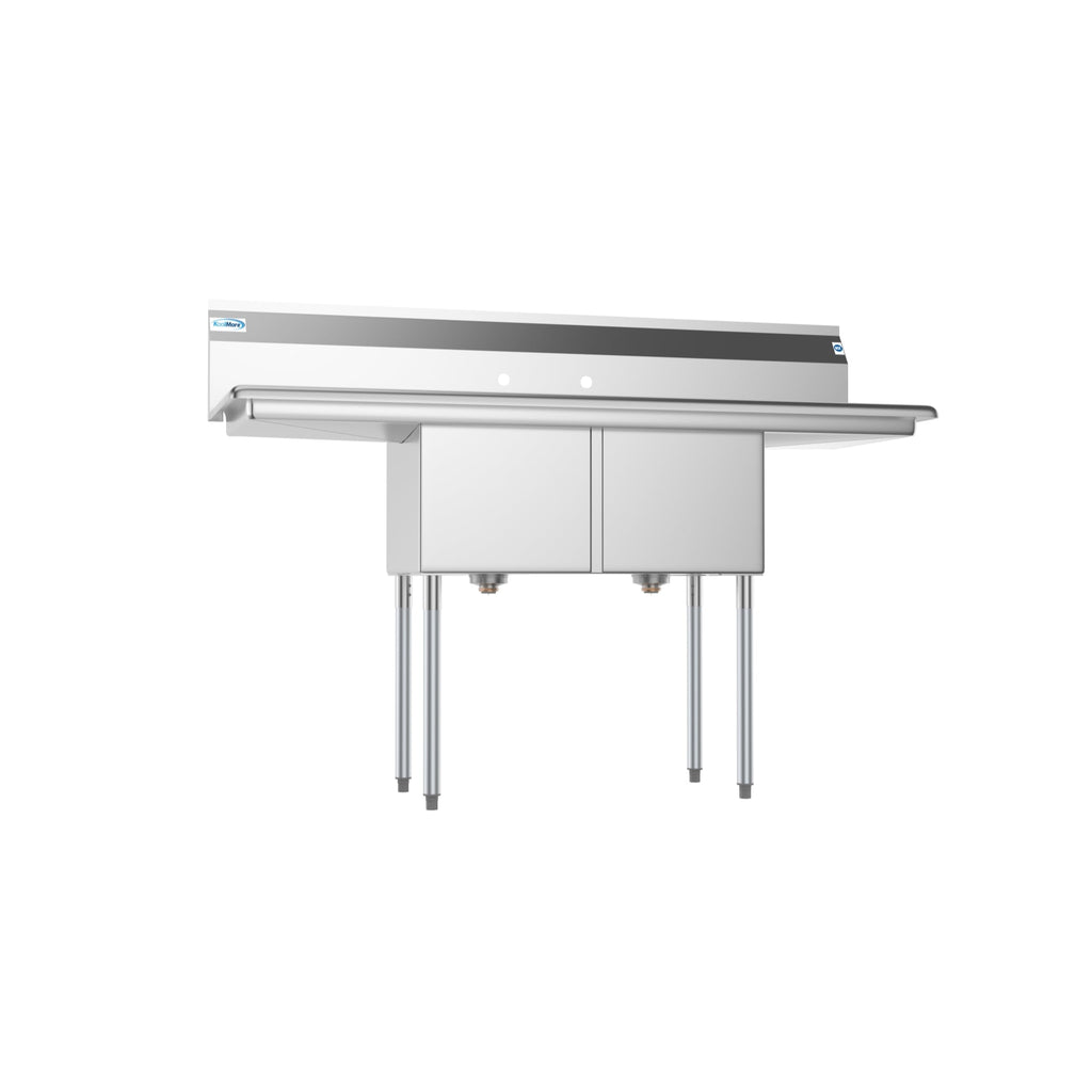 60 in. Two Compartment Stainless Steel Commercial Sink with 2 Drainboards, Bowl Size 15"x 15"x 12"