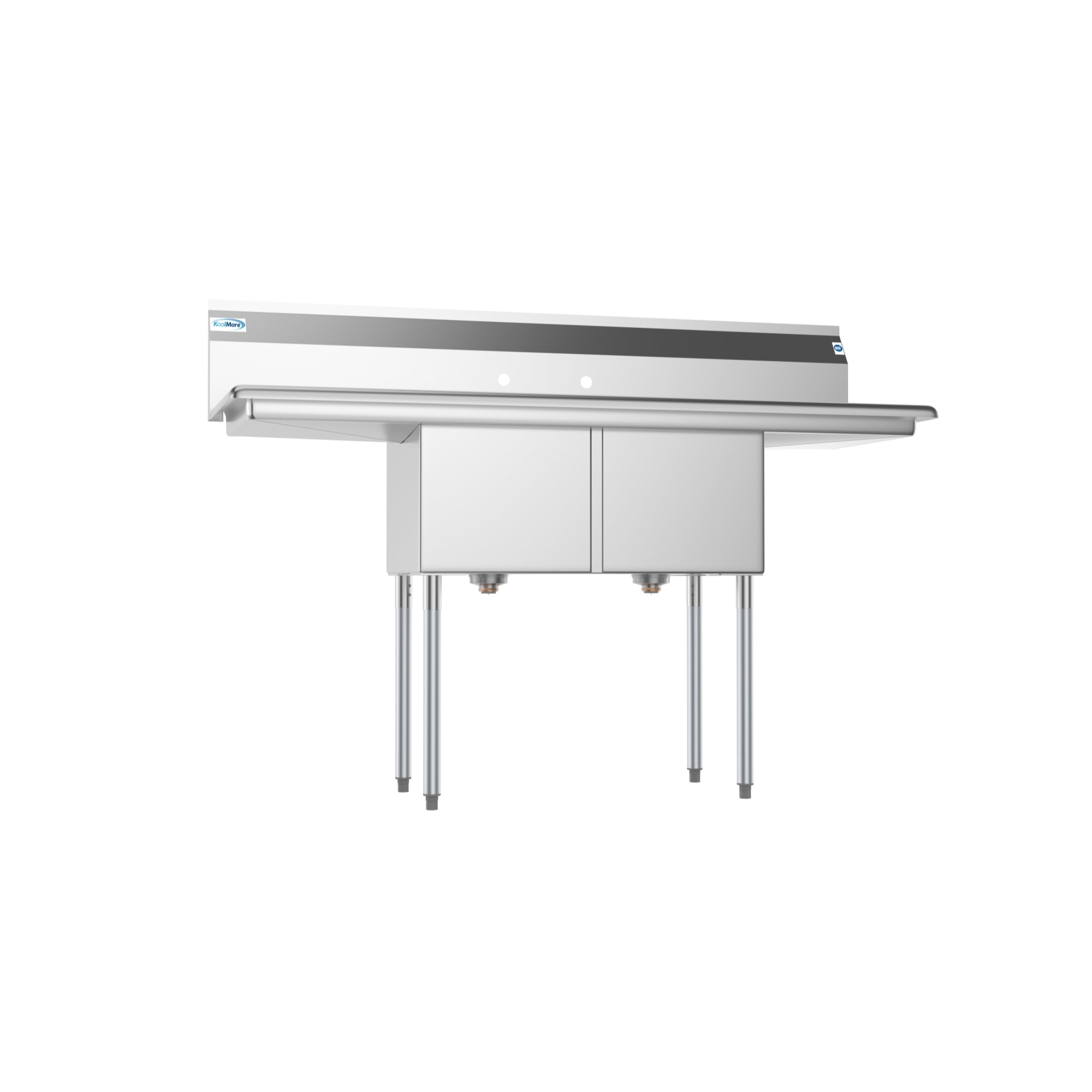 60 in. Two Compartment Stainless Steel Commercial Sink with 2 Drainboards, Bowl Size 15"x 15"x 12"