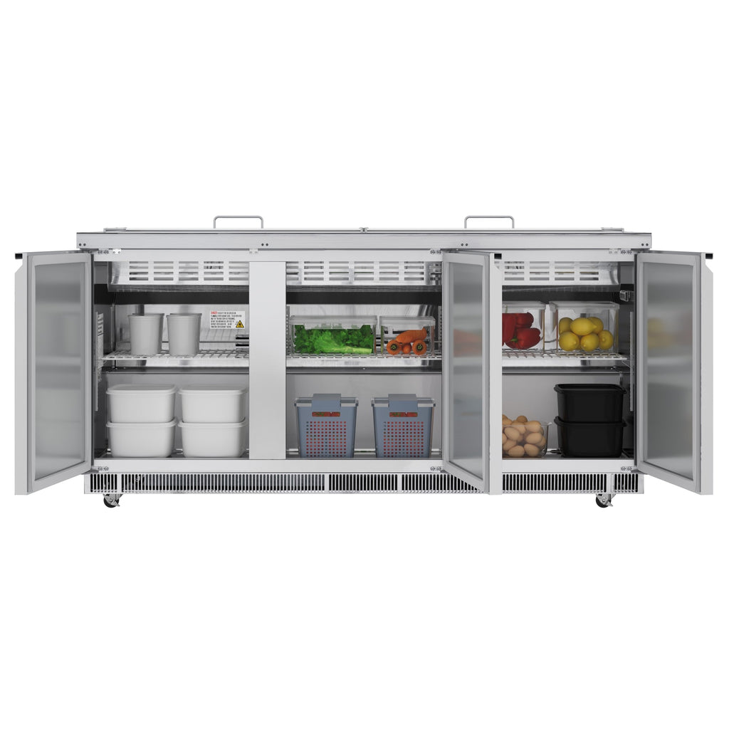 72 in. Commercial Refrigerated Prep Station Cold Table, Stainless-Steel Refrigerator with 15-Pan (Not Included) Capacity with Cover and Three Adjustable Shelves, ETL Listed