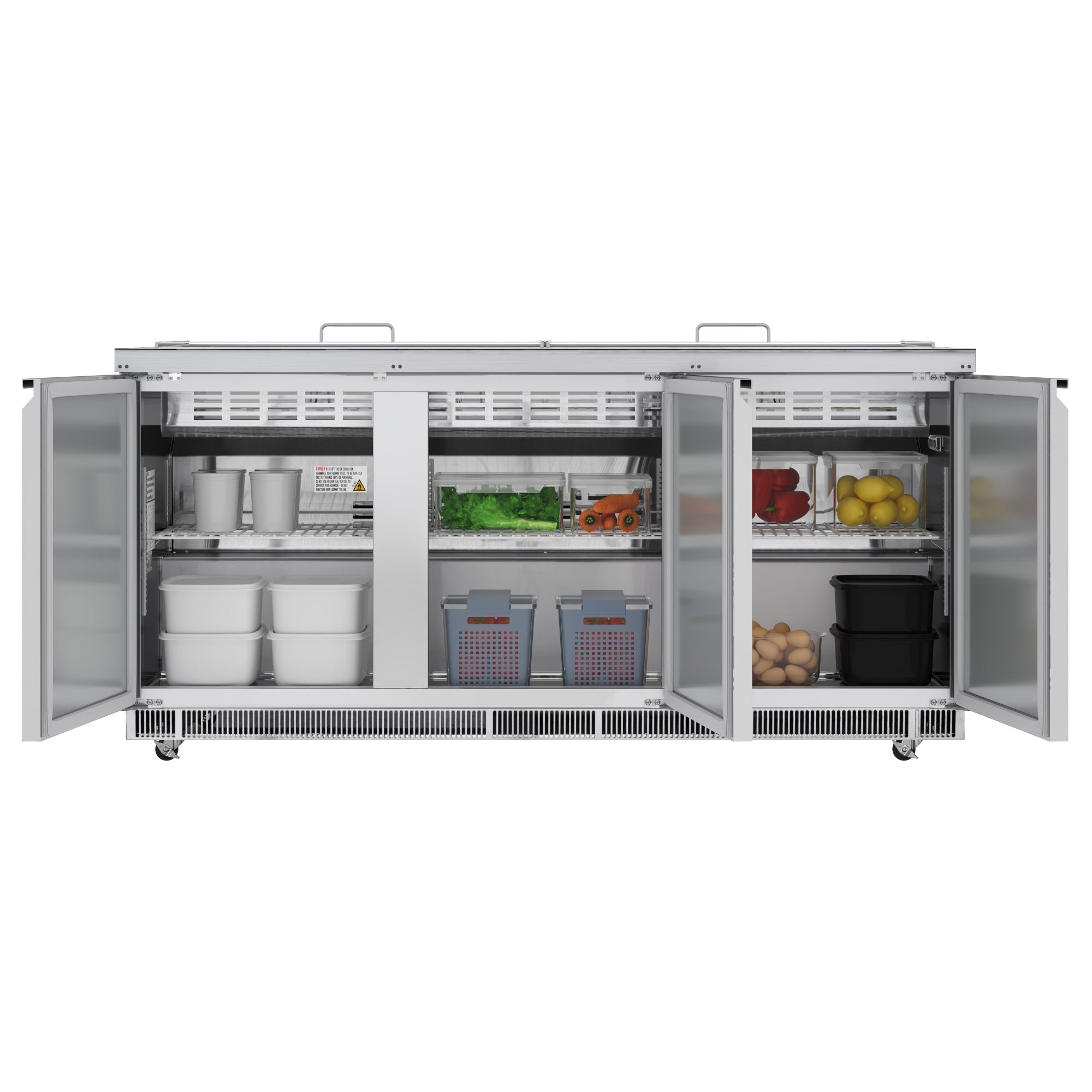 72 in. Commercial Refrigerated Prep Station Cold Table, Stainless-Steel Refrigerator with 15-Pan (Not Included) Capacity with Cover and Three Adjustable Shelves, ETL Listed