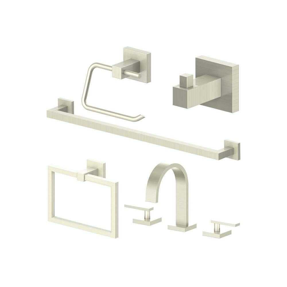 ZLINE Bliss Bathroom Package with Faucet, Towel Rail, Hook, Ring and Toilet Paper Holder in Brushed Nickel