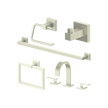 ZLINE Bliss Bathroom Package with Faucet, Towel Rail, Hook, Ring and Toilet Paper Holder in Brushed Nickel