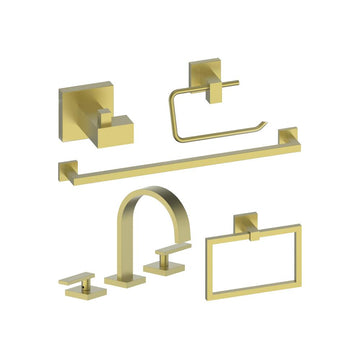 ZLINE Bliss Bathroom Package with Faucet, Towel Rail, Hook, Ring and Toilet Paper Holder in Champagne Bronze