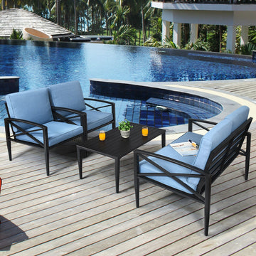 Costway 4-Pc Patio Furniture Set Aluminum Frame Cushioned Sofa 68451239 New