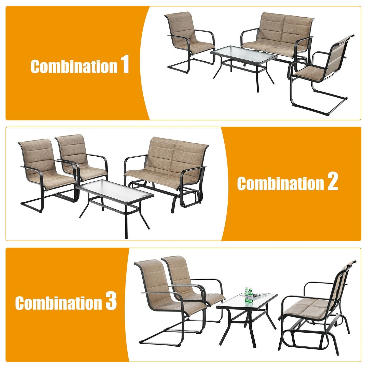 Costway 4-Piece Outdoor Patio Furniture Set Padded Glider Loveseat Coffee Table Brown 16735904 New