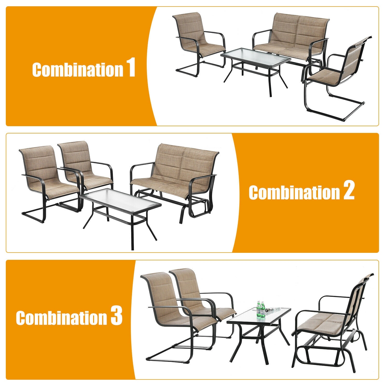 Costway 4-Piece Outdoor Patio Furniture Set Padded Glider Loveseat Coffee Table Brown 16735904 New
