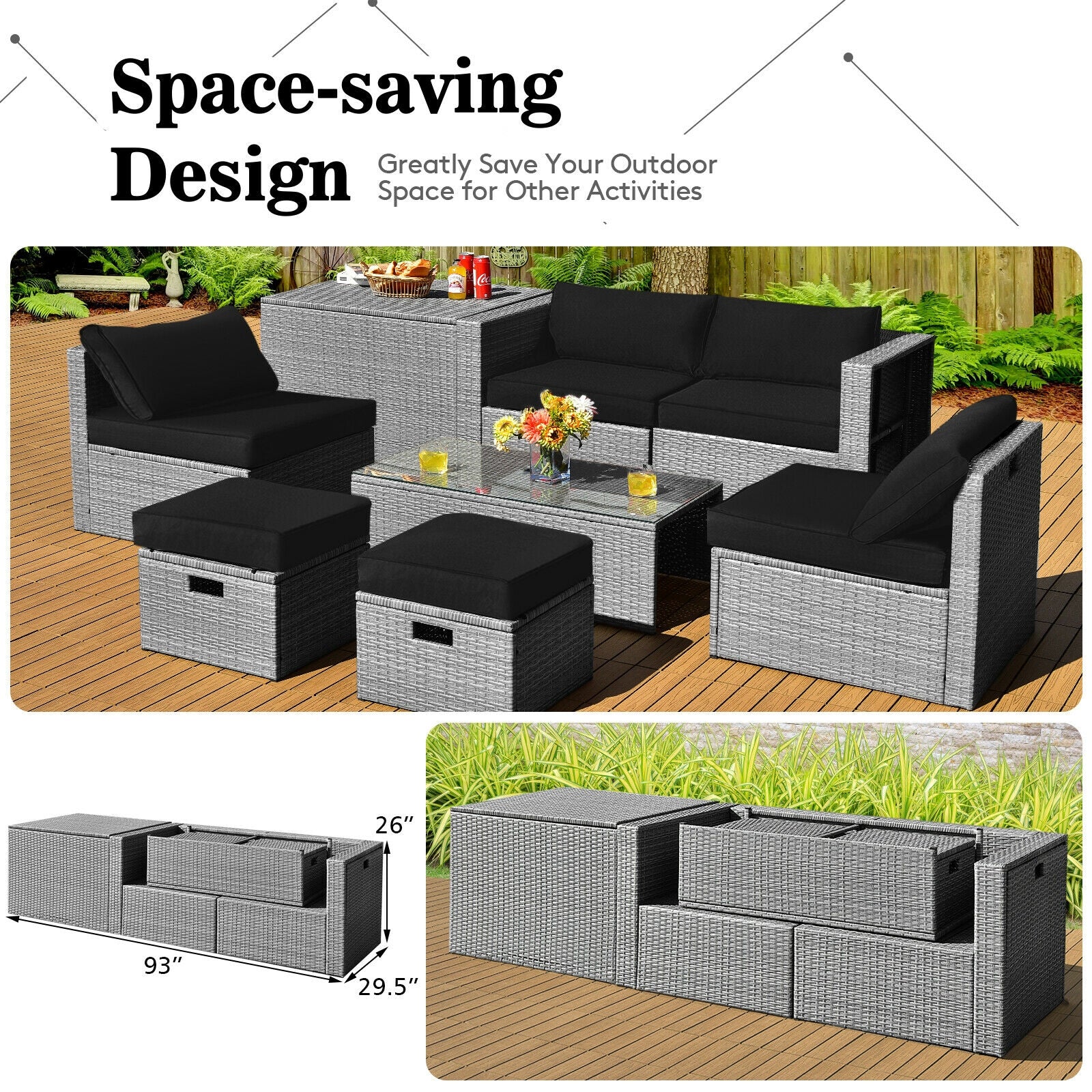 Costway 8-Piece Patio Rattan Sofa Furniture Set w/ Storage Cover Cushions 21549738 New