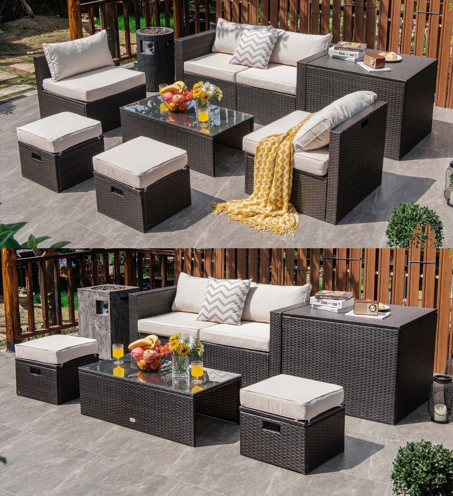 Costway 8-Pc Patio Rattan Sofa Furniture Set Storage Box White 26357819 New