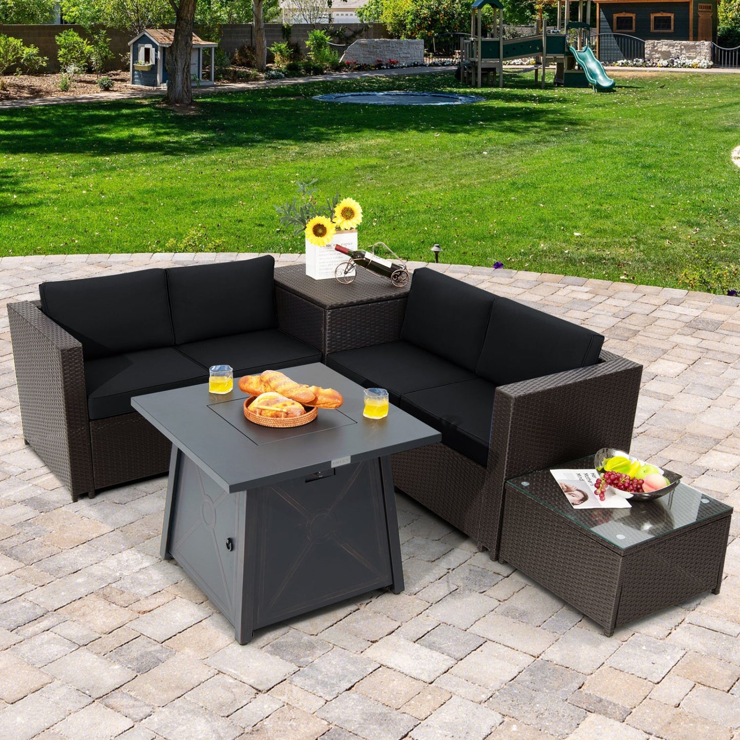 Costway 5-Pc Patio Furniture Set w/ 50000 BTU Propane Fire Pit Table 94620310 New