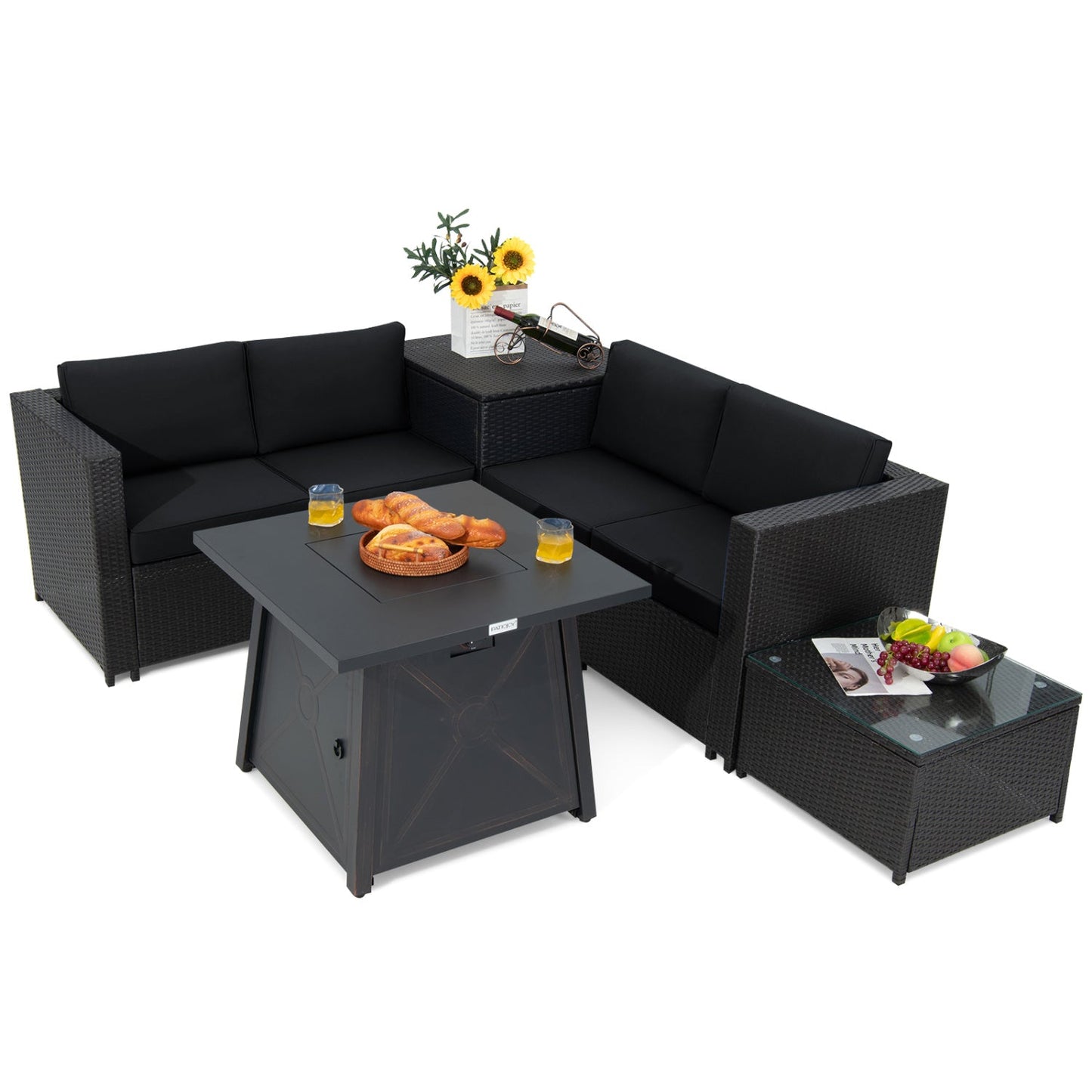 Costway 5-Pc Patio Furniture Set w/ 50000 BTU Propane Fire Pit Table 94620310 New