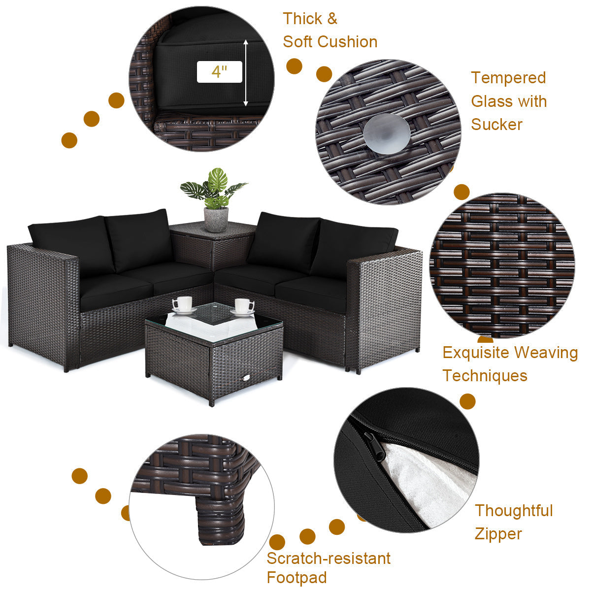 Costway 5-Pc Patio Furniture Set w/ 50000 BTU Propane Fire Pit Table 94620310 New