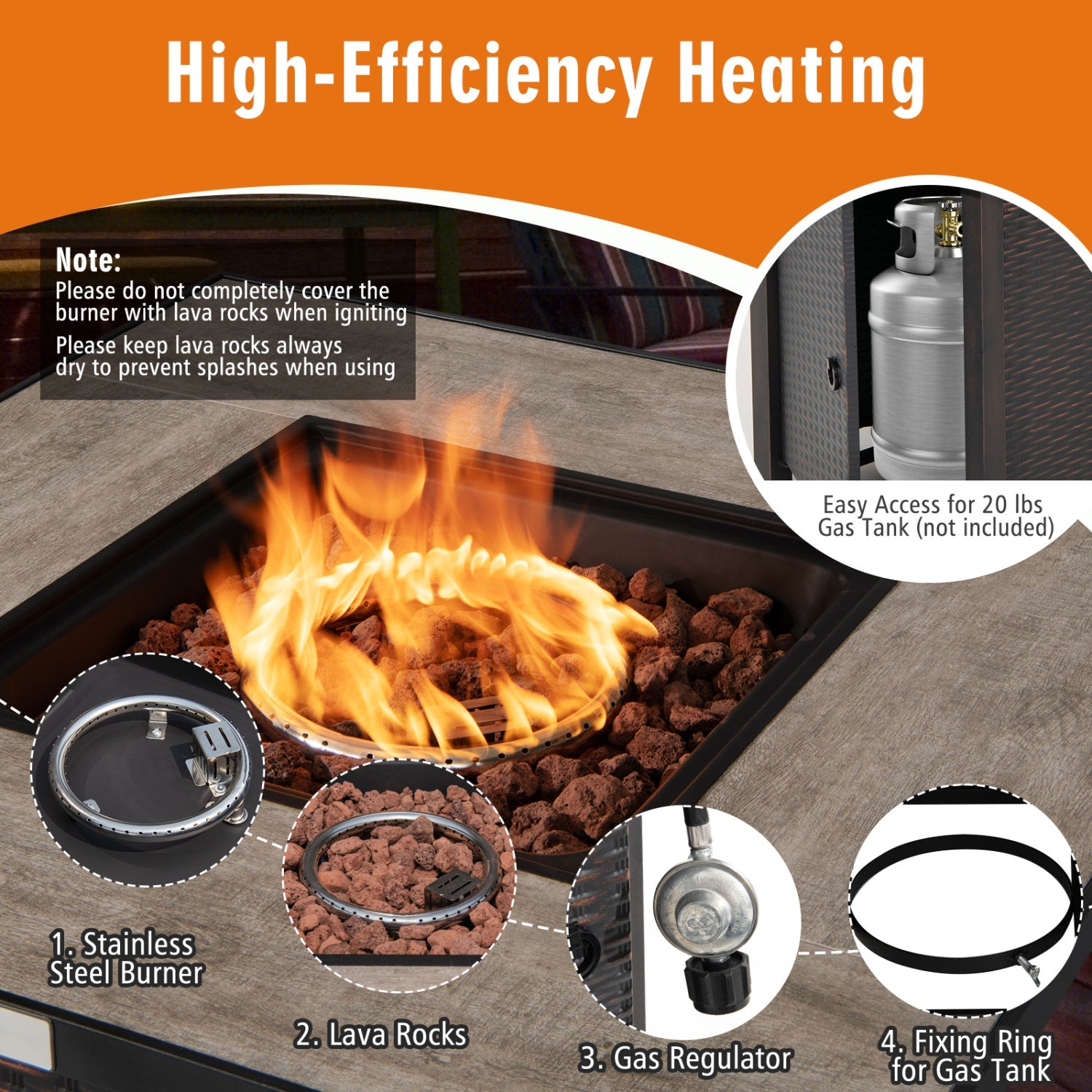 Costway 5-Piece Patio PE Wicker Sofa Set w/ 30" Gas Fire Pit Table 58783520 New