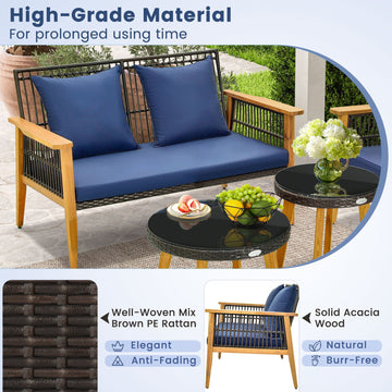 Costway 5-Piece Outdoor Patio Conversation Set w/ 2 Coffee Tables Navy 38167549 New