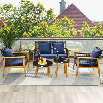Costway 5-Piece Outdoor Patio Conversation Set w/ 2 Coffee Tables Navy 38167549 New