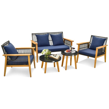 Costway 5-Piece Outdoor Patio Conversation Set w/ 2 Coffee Tables Navy 38167549 New