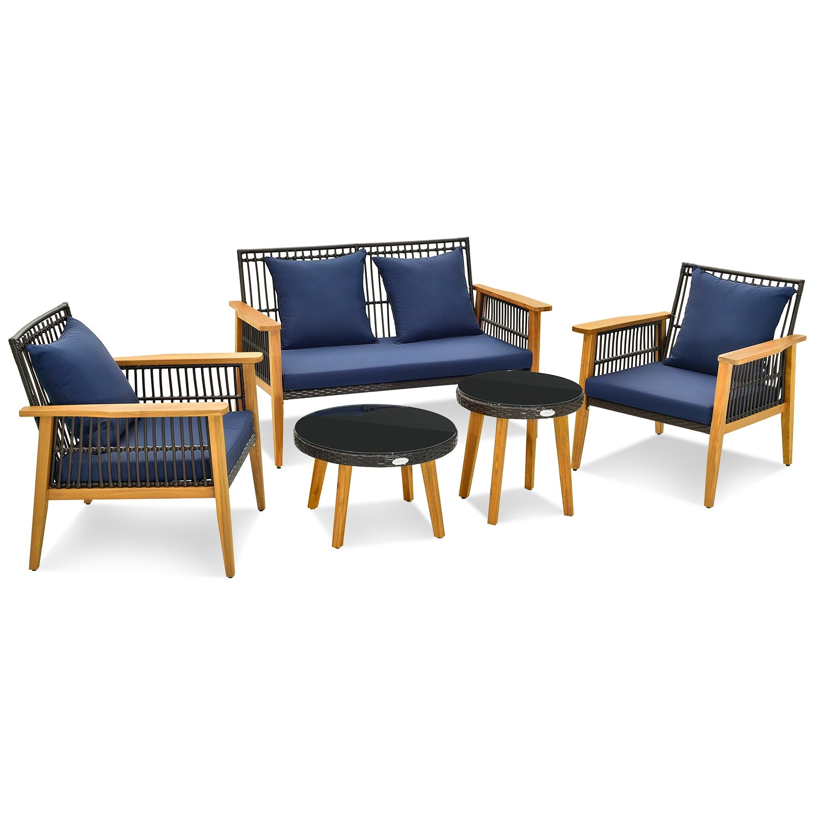 Costway 5-Piece Outdoor Patio Conversation Set w/ 2 Coffee Tables Navy 38167549 New