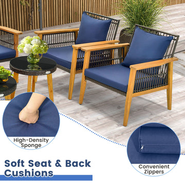 Costway 5-Piece Outdoor Patio Conversation Set w/ 2 Coffee Tables Navy 38167549 New