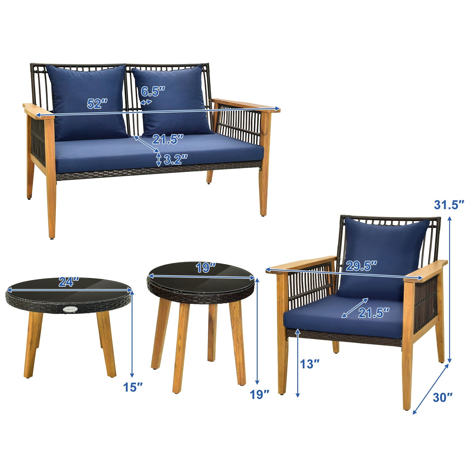 Costway 5-Piece Outdoor Patio Conversation Set w/ 2 Coffee Tables Navy 38167549 New