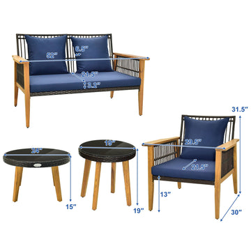 Costway 5-Piece Outdoor Patio Conversation Set w/ 2 Coffee Tables Navy 38167549 New