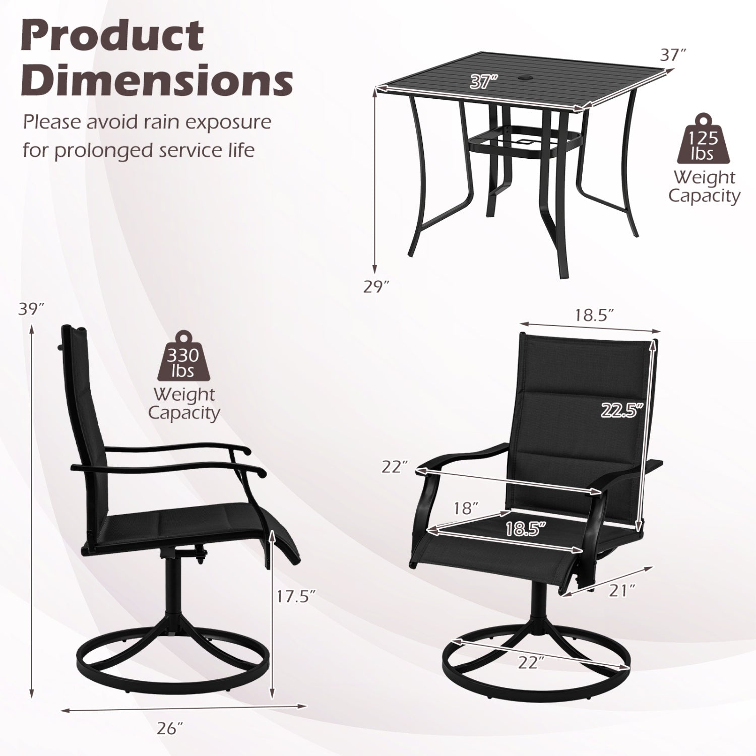 Costway 5-Pc Outdoor Patio Dining Set 4 Swivel Chairs 36" Square Table 80234842 New