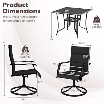 Costway 5-Pc Outdoor Patio Dining Set 4 Swivel Chairs 36" Square Table 80234842 New