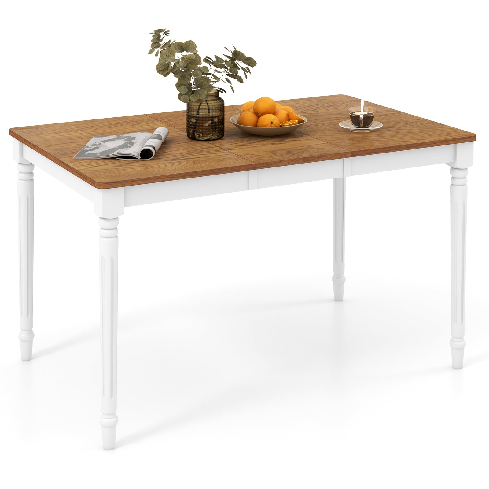 Costway 5-in-1 Dining Room Set Extendable Table 4 Chairs Electric Fireplace Media Console Bamboo Sideboard 97268298 New