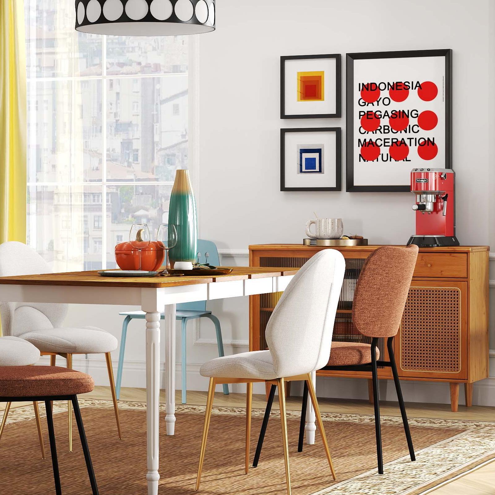 Costway 5-in-1 Dining Room Set Extendable Table 4 Chairs Electric Fireplace Media Console Bamboo Sideboard 97268298 New
