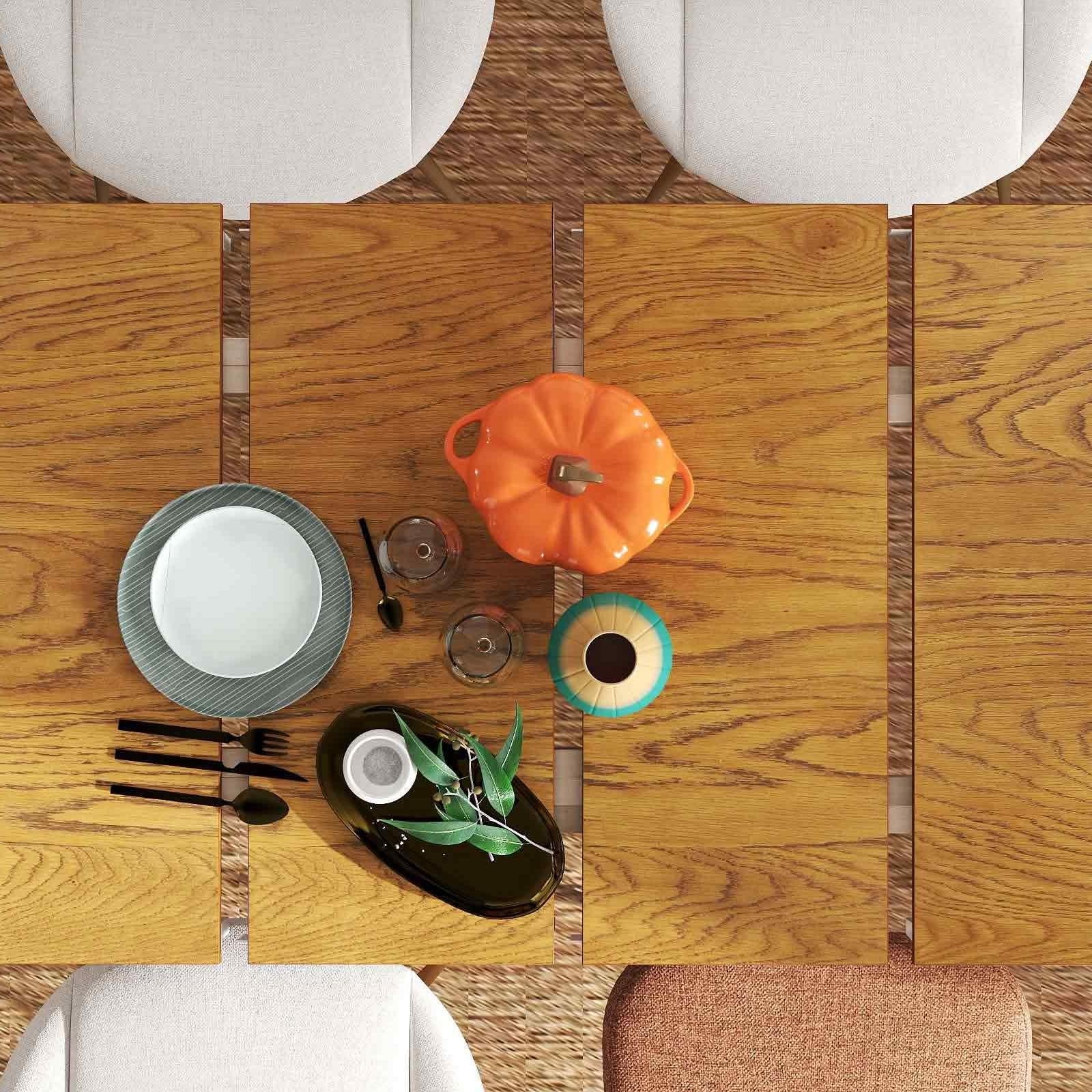 Costway 5-in-1 Dining Room Set Extendable Table 4 Chairs Electric Fireplace Media Console Bamboo Sideboard 97268298 New