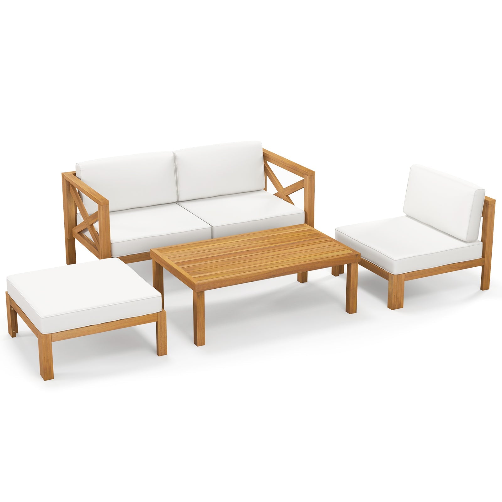 Costway 5-Piece Outdoor Conversation Furniture Set 3 Chairs Ottoman Coffee Table White 23895761 New