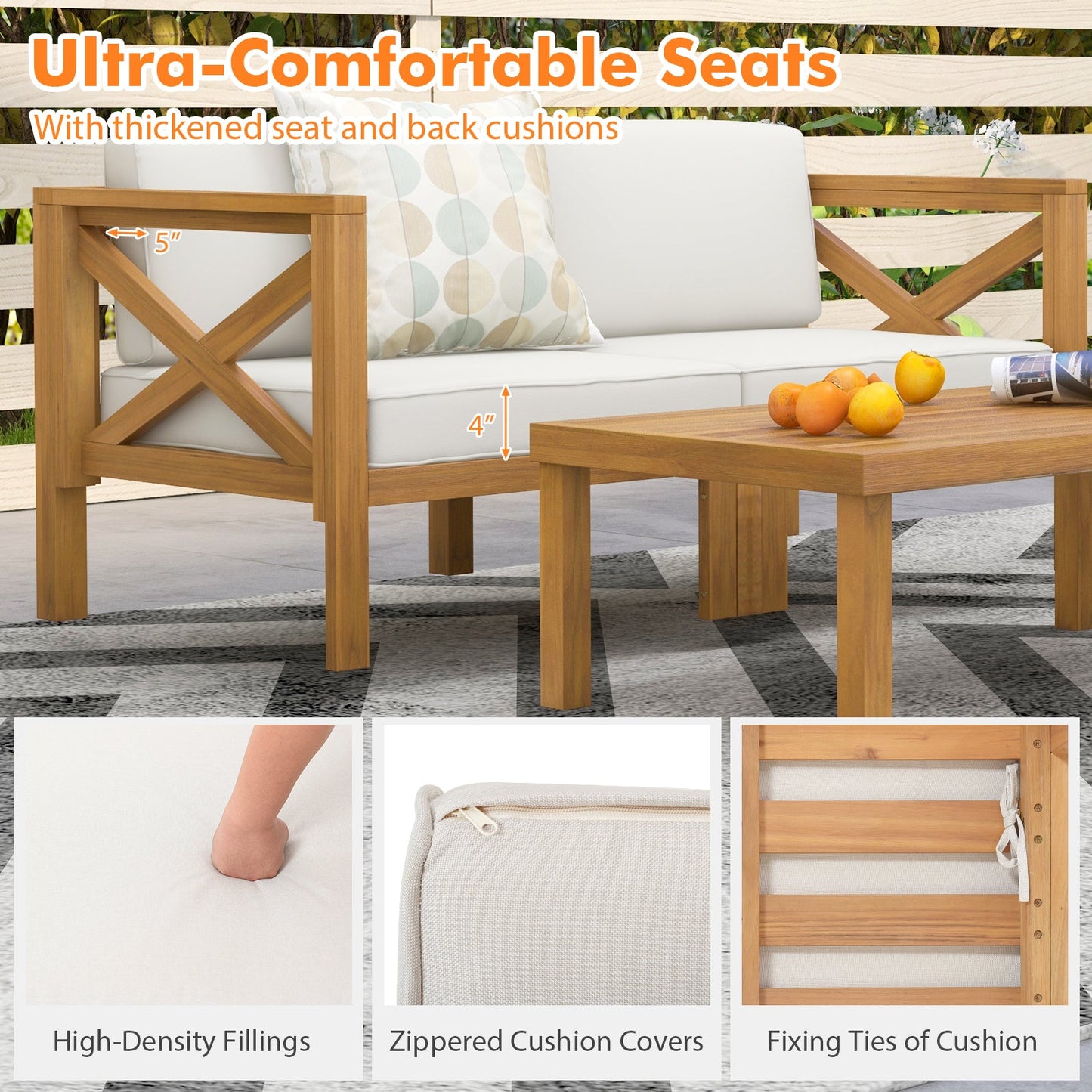 Costway 5-Piece Outdoor Conversation Furniture Set 3 Chairs Ottoman Coffee Table White 23895761 New