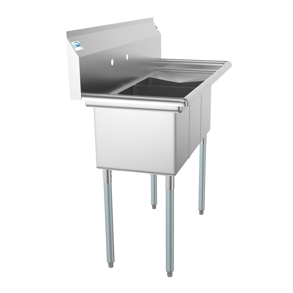 45 in. Three Compartment Stainless Steel Commercial Sink with Drainboard, Bowl Size 10"x 14"x 10"