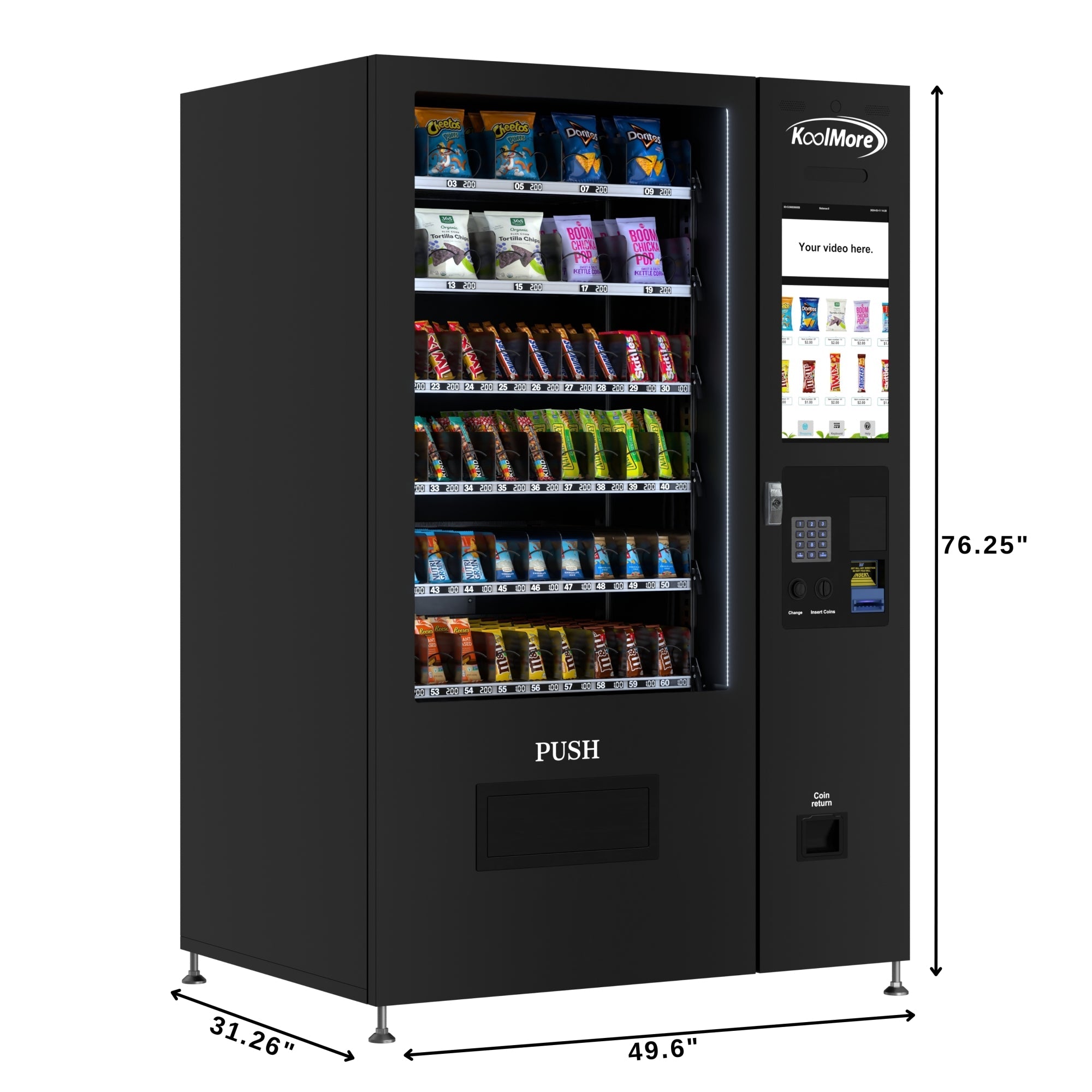 50 in. 60-Slot Snack Vending Machine with 22-inch Touch Screen in Black, Non-Refrigerated. - Wrap