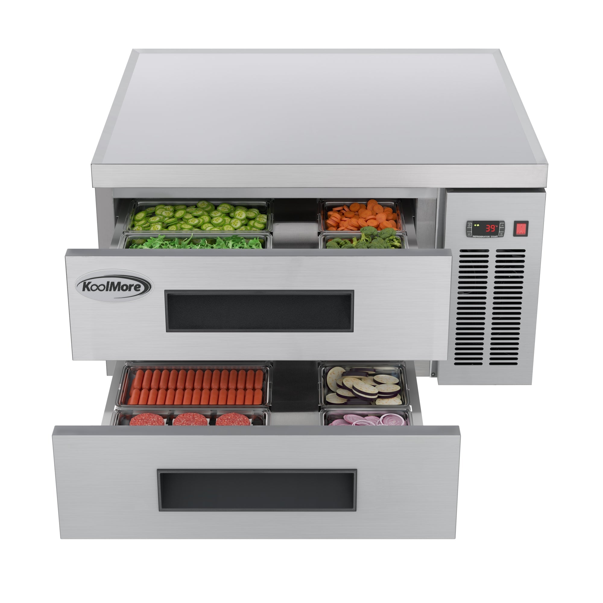 36 in. Commercial Chef Base Refrigerator Storage Cabinet for Cold Foods, Fresh Ingredients, and Condiments, Refrigerated Pull-Out Drawers, Rolling Caster Wheels, ETL Listed
