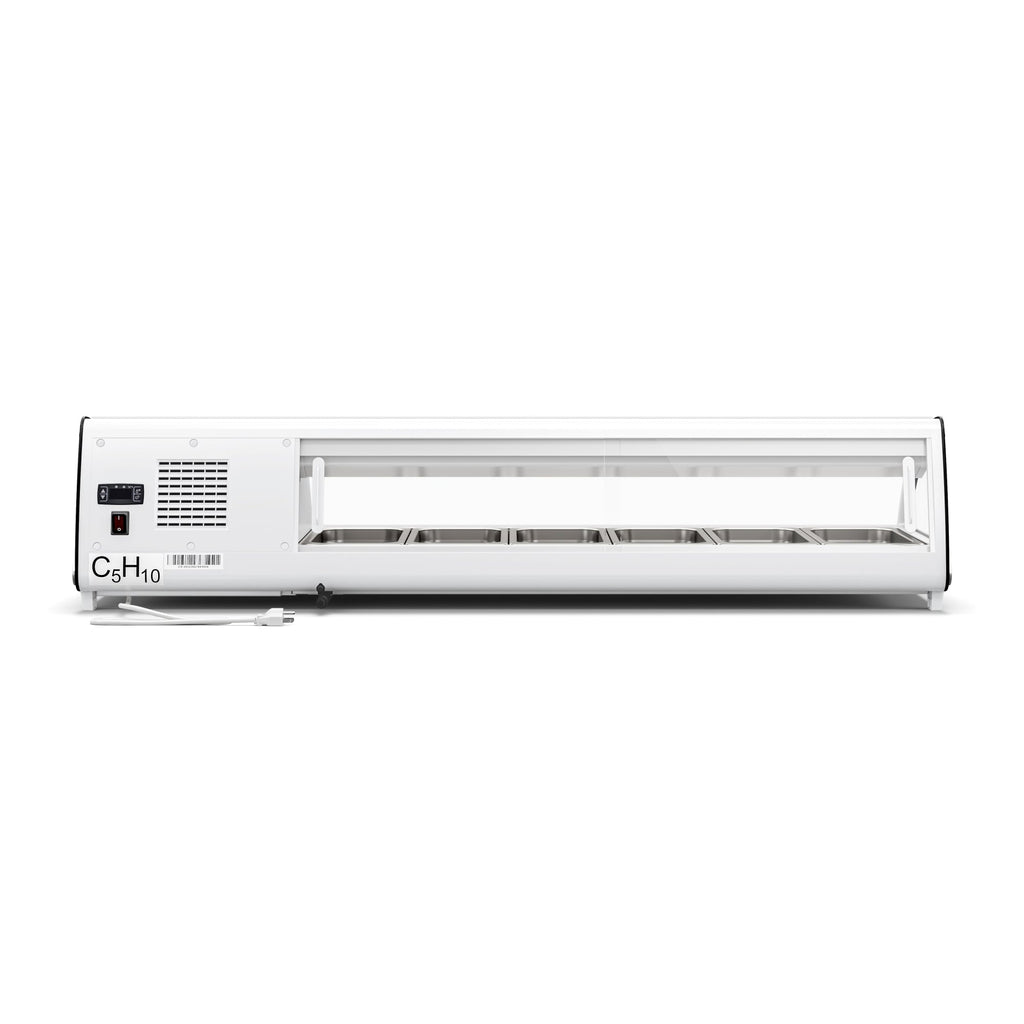 60 in. Glass Sushi Countertop Display Refrigerator with 6 Stainless Steel Trays in White