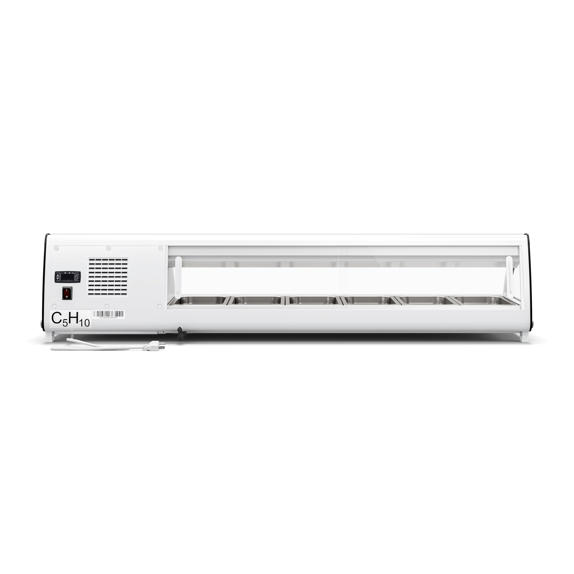 60 in. Glass Sushi Countertop Display Refrigerator with 6 Stainless Steel Trays in White