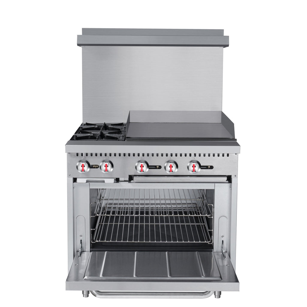36 in. 2 Burner Commercial Natural Gas Range with 24 in. Griddle in Stainless-Steel