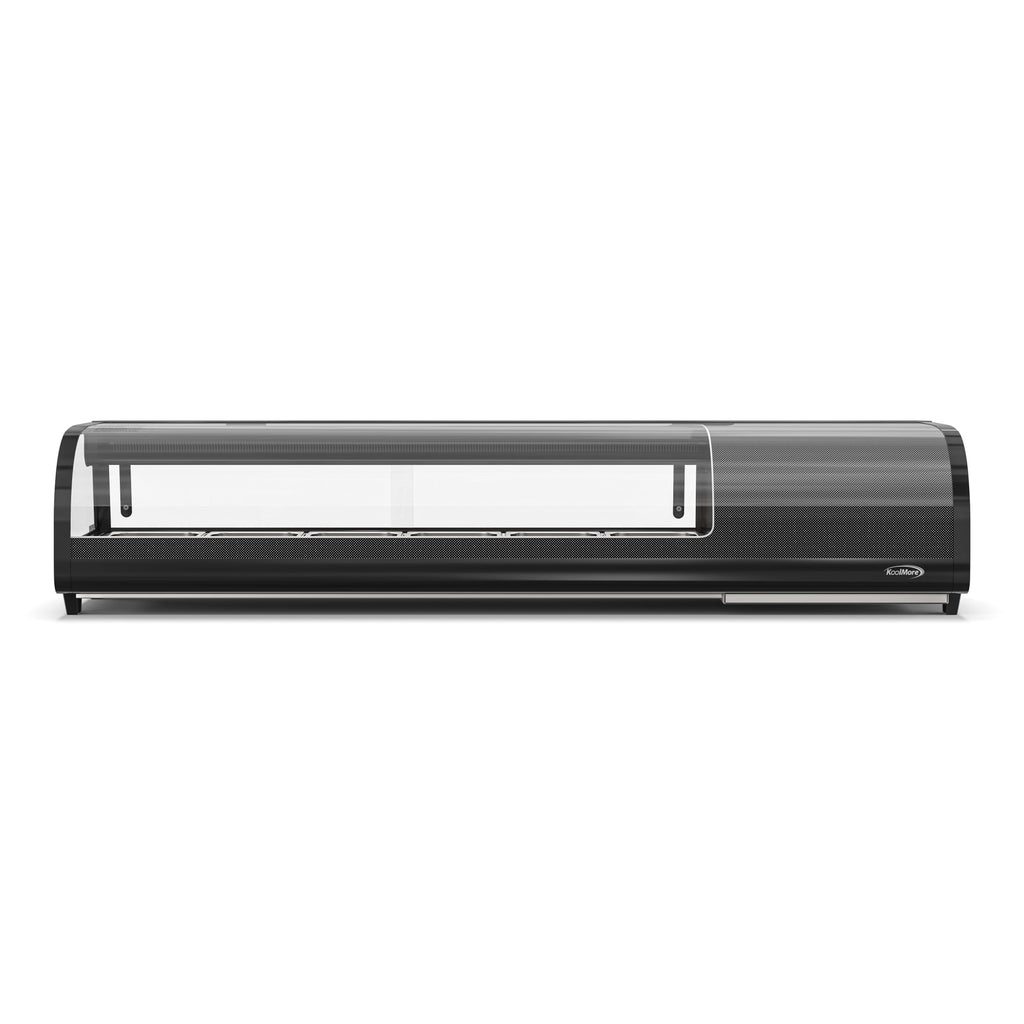 60 in. Glass Sushi Countertop Display Refrigerator with 6 Stainless Steel Trays in Black