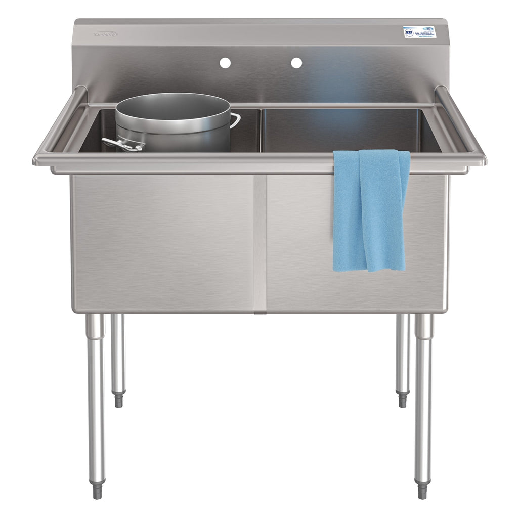 42 in. 18-Gauge 2-Compartment Commercial Sink with Backsplash, Bowl dimensions 18"x24"x14" in Stainless-Steel