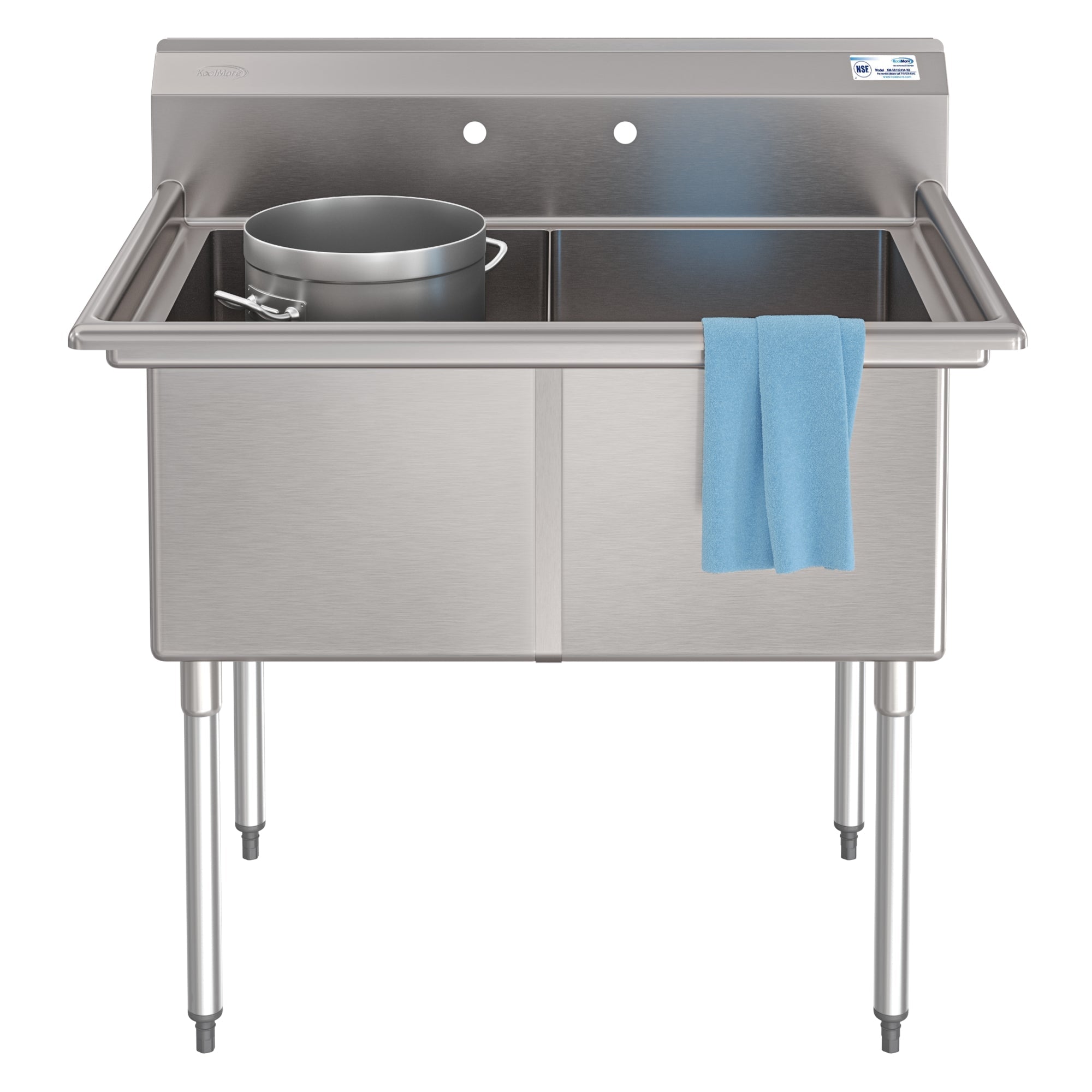 42 in. 18-Gauge 2-Compartment Commercial Sink with Backsplash, Bowl dimensions 18"x24"x14" in Stainless-Steel