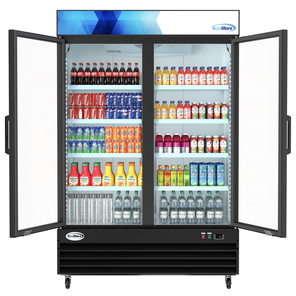 53 in. Commercial Merchandiser Refrigerator with Two Swinging Glass Doors,45 cu. ft. and LED Lighting in Black