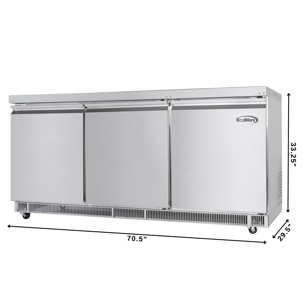72 in. Commercial Refrigerated Prep Station Cold Table, Stainless-Steel Refrigerator with 15-Pan (Not Included) Capacity with Cover and Three Adjustable Shelves, ETL Listed