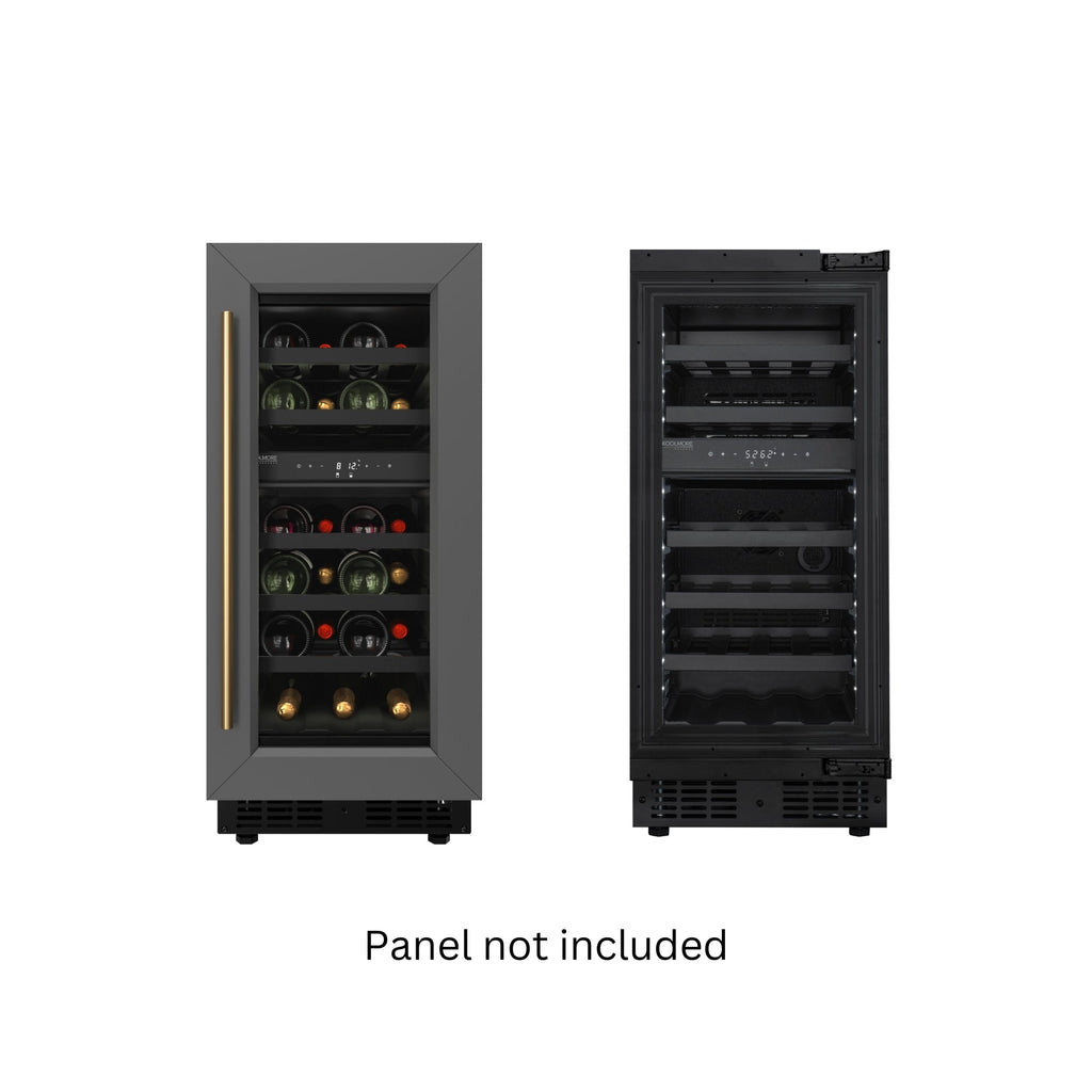 KoolMore Reserve 15 in. Under-Counter Panel Ready Dual Zone Built-in Wine Cooler with Black Shelves and 23 Bottle Capacity in Black